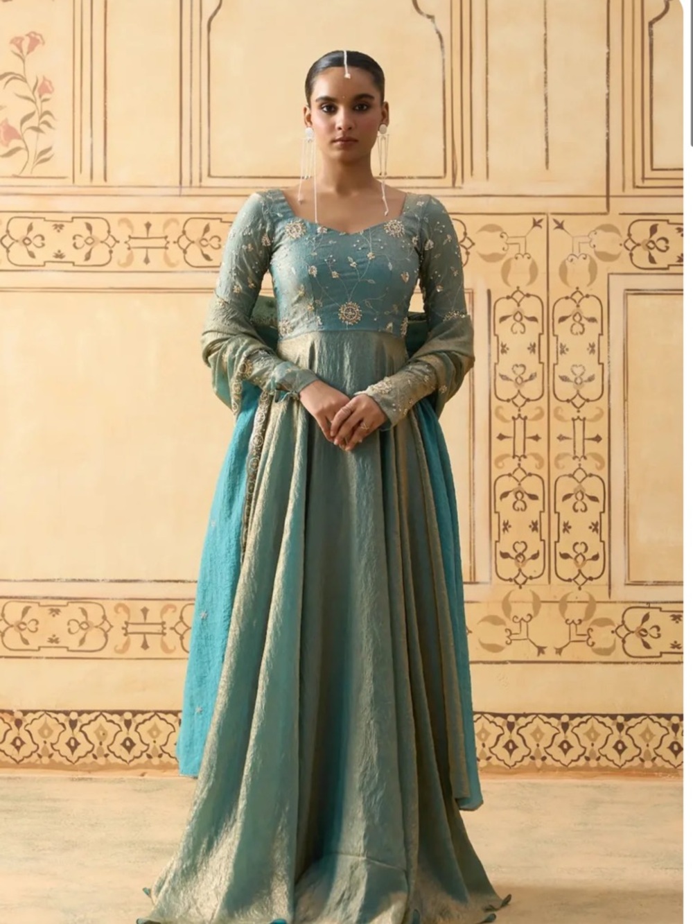 Fiore By Malar Lini - Elegant Teal Embroidered Anarkali Long Dress - Women